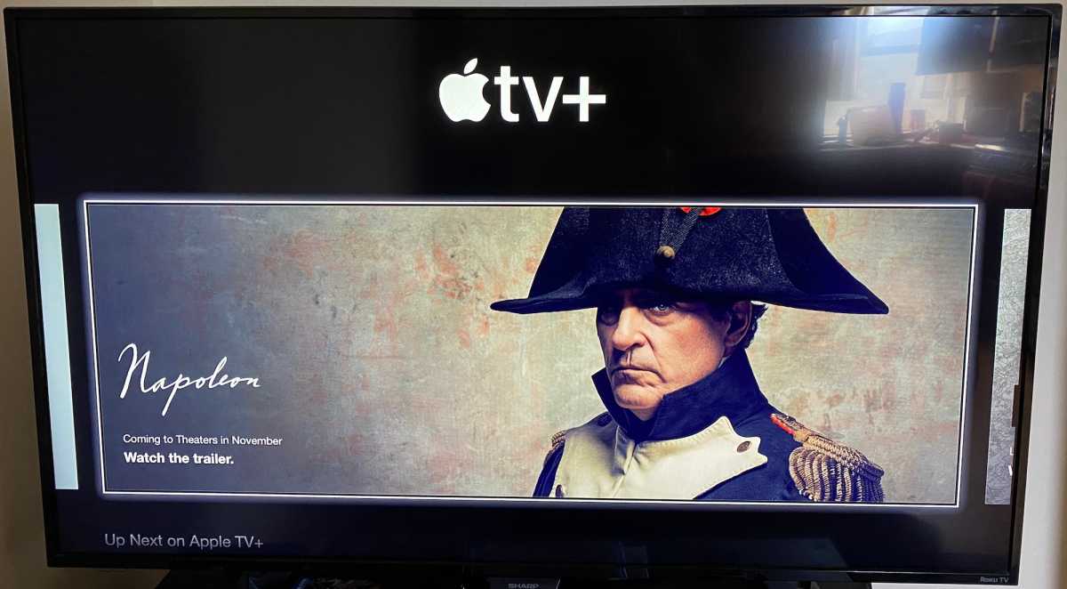 A look at the Apple TV+ interface on a smart TV, with a preview for Napoleon.