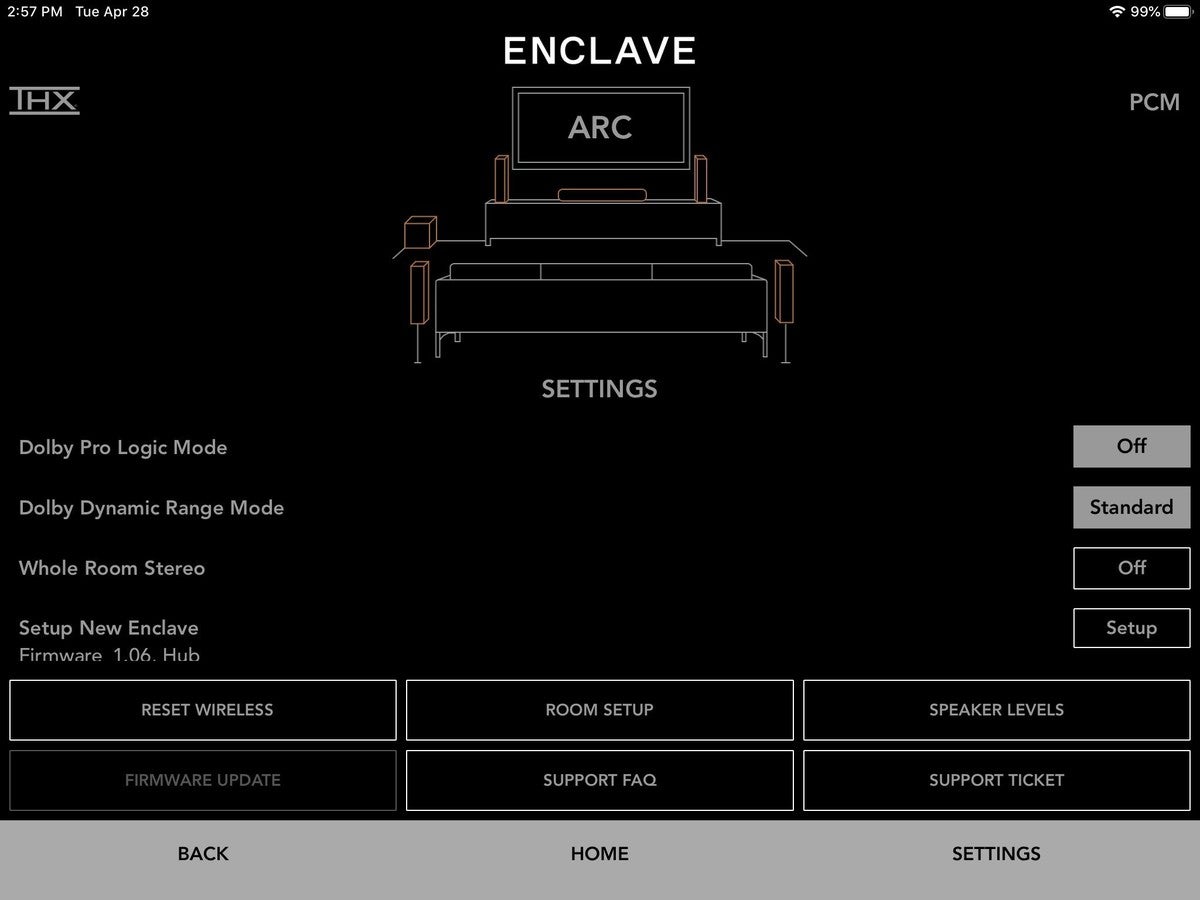 cinehome pro settings screen