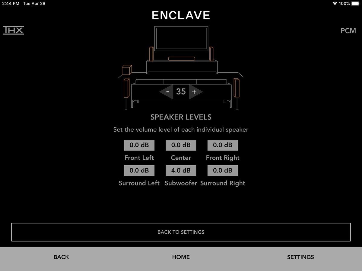 cinehome pro speaker levels