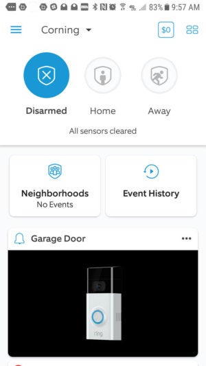 Ring Alarm app primary view