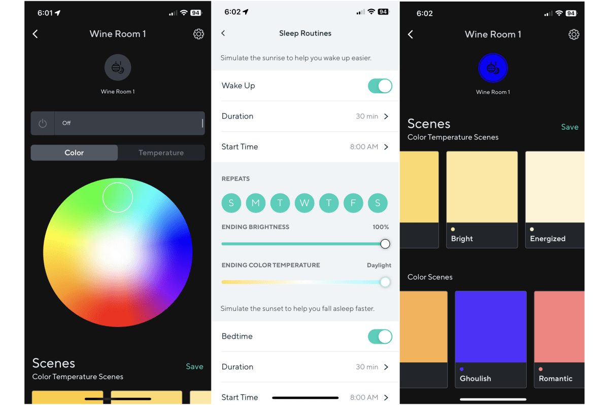 Wyze smart lighting app screenshots